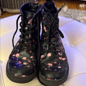 art class Floral Black and Pink Kids Boots